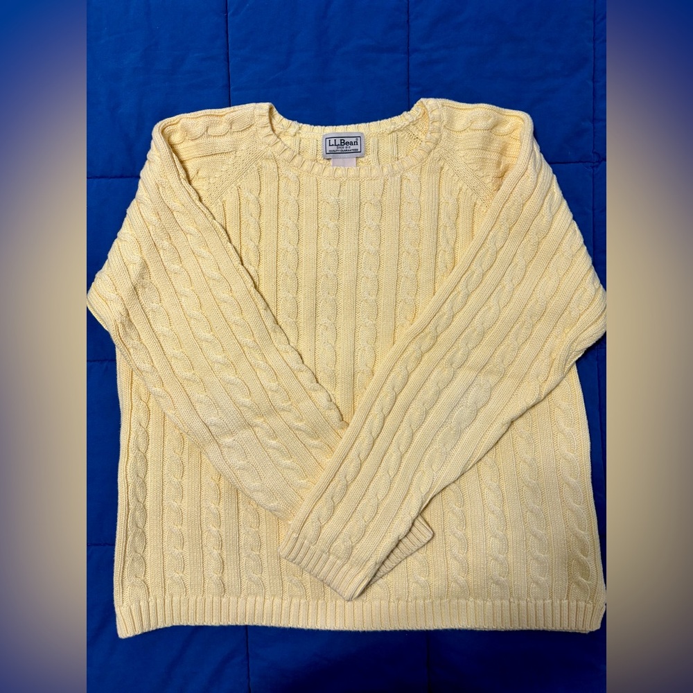 LL Bean vintage lemon yellow cable knit sweater, 100% cotton